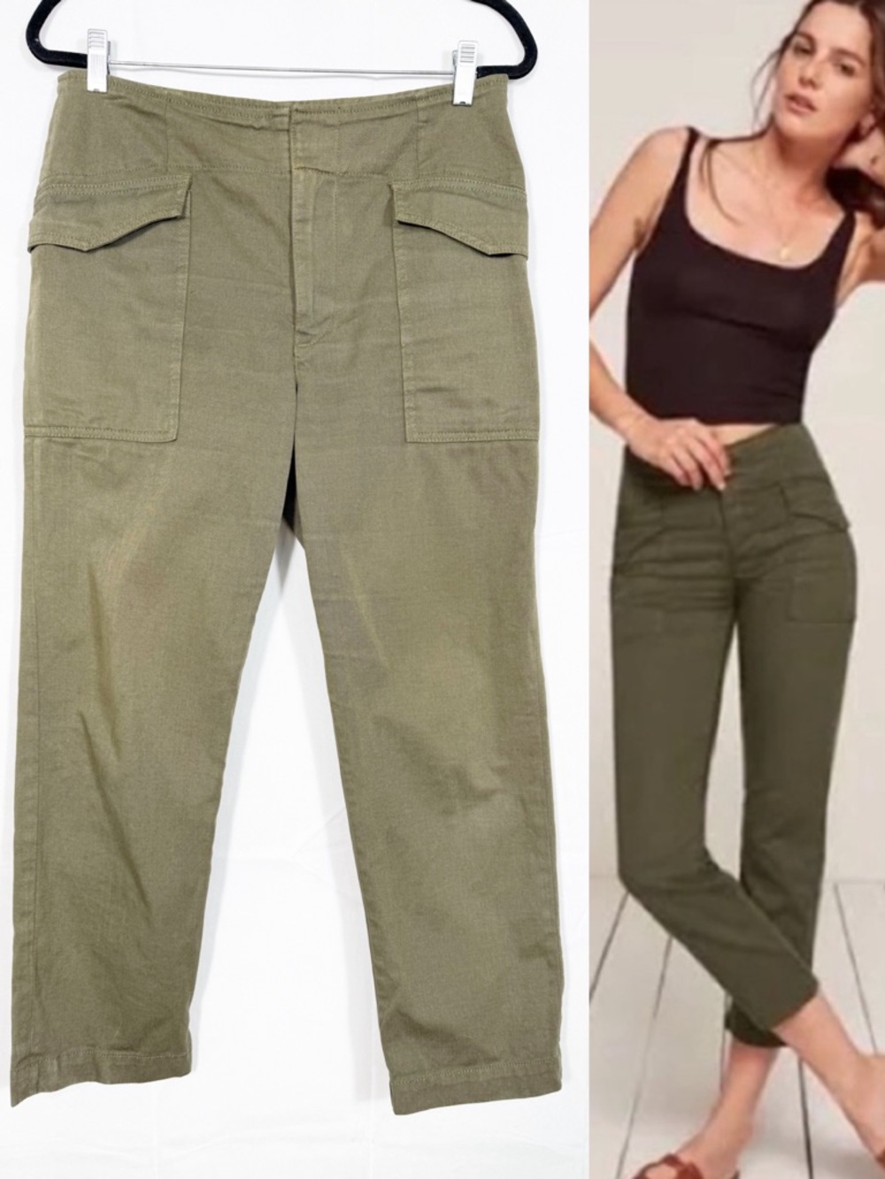 Reformation Wesley High Rise Utility Pants Cotton Olive Green